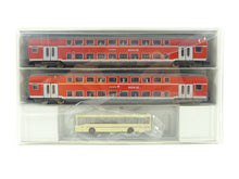 Laden Sie das Bild in den Galerie-Viewer, Personenwagen Set Doppelstockwagen Regionalexpress DB AG inkl. Bus, aus Minitrix N 11148 neu