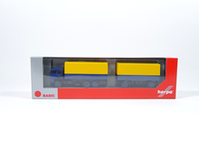Laden Sie das Bild in den Galerie-Viewer, Herpa 309578, Iveco Magirus Hängerzug, gelb/blau (Basic), 1:87, neu, OVP