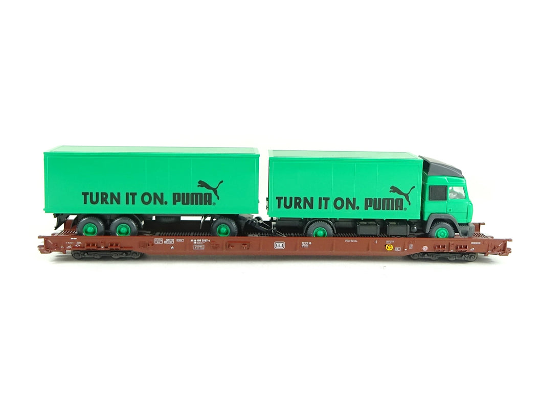 Märklin H0 Niederflurwagen für LKW-Transport mit LKW “Puma”, 4843 OVP