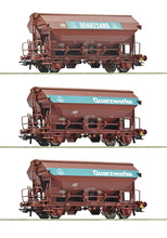 Laden Sie das Bild in den Galerie-Viewer, Roco H0 Güterwagen 3 -tlg. Set: Schwenkdachwagen Quarzwerke DB 77052 neu OVP
