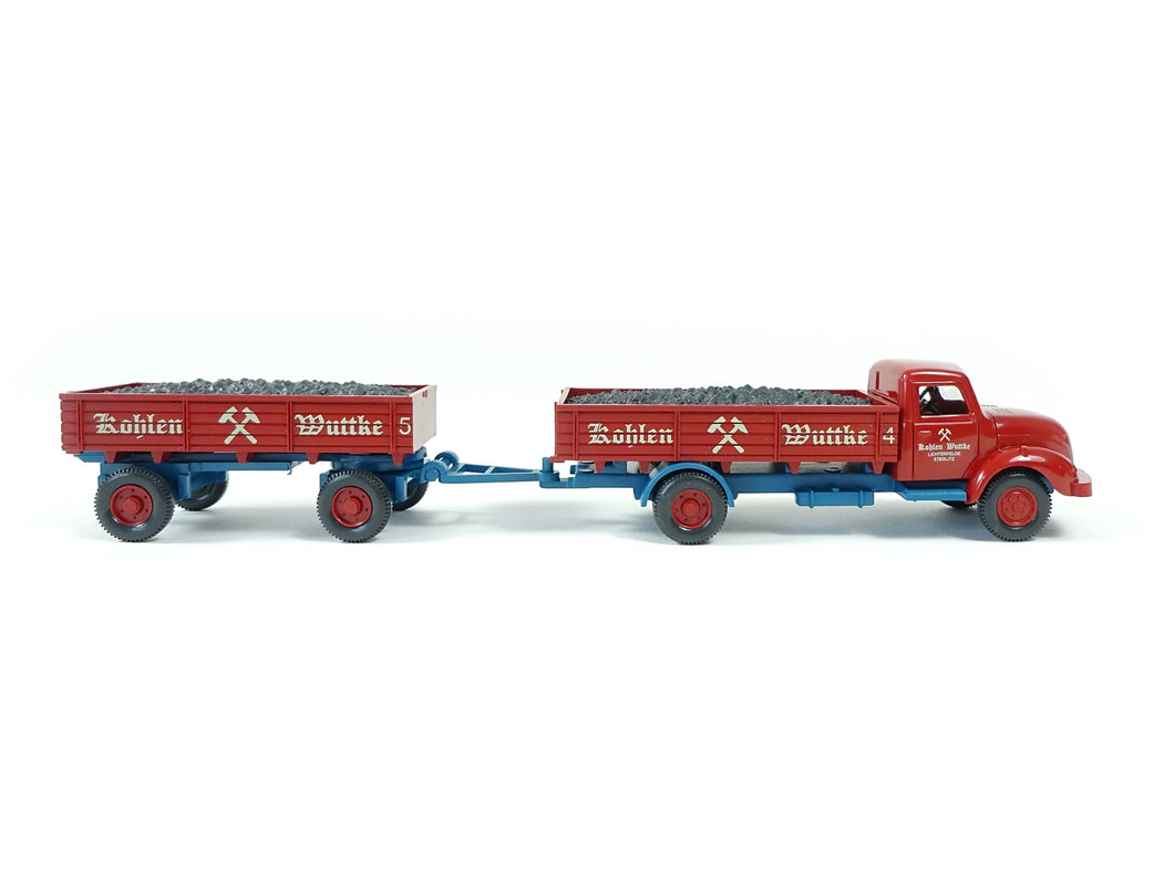 Wiking H0 Modellauto Pritschenhängerzug Magirus S 3500 Kohlen Wuttke, 0420 51 neu OVP