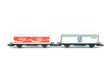 Laden Sie das Bild in den Galerie-Viewer, Fleischmann N Containerwagen Coca Cola und SEATRAIN DB 8243 8240 OVP
