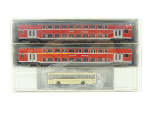 Personenwagen Set Doppelstockwagen Regionalexpress DB AG inkl. Bus, aus Minitrix N 11148 neu