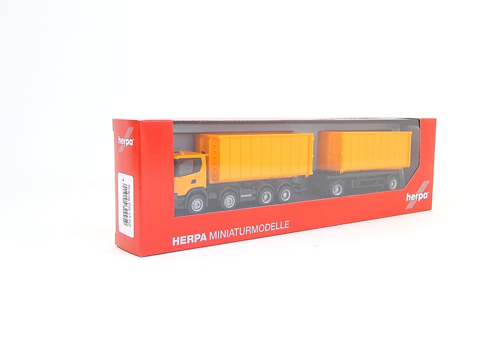 Herpa 309950, Scania CG 17 8x4 Abrollmulden-Hängerzug,1:87, neu, OVP