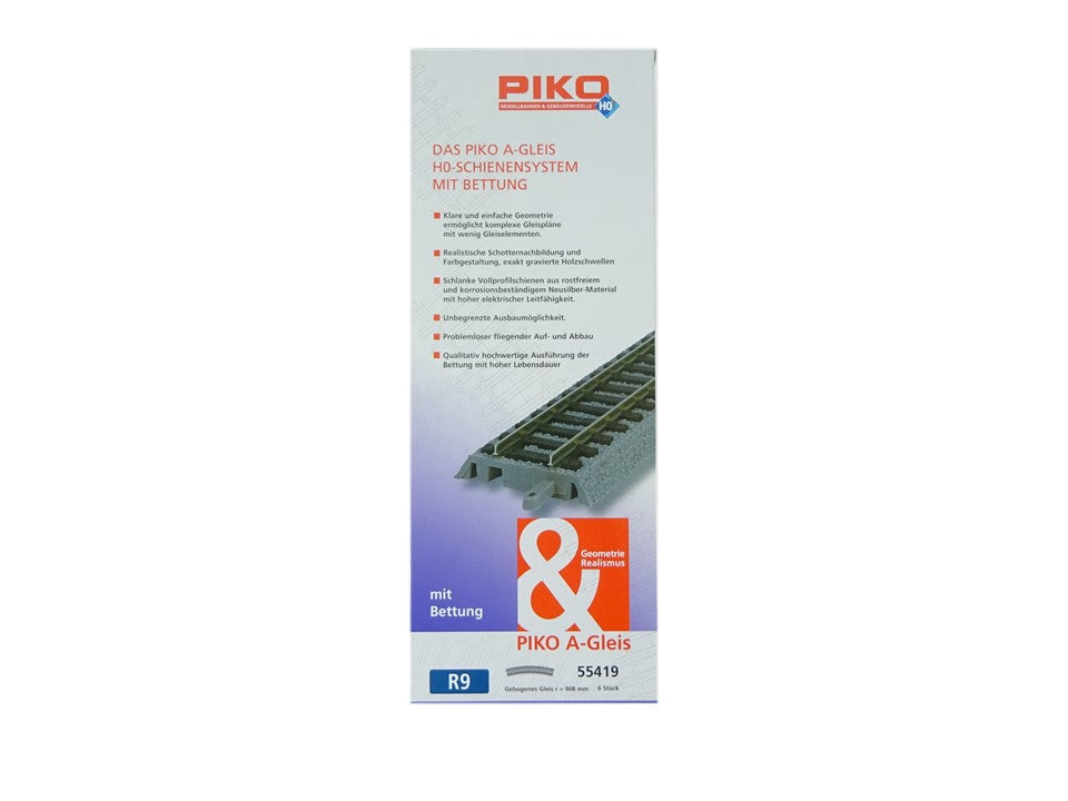A-Gleis Bogen mit Bettung R9, 908 mm, Piko H0 55419 neu, OVP