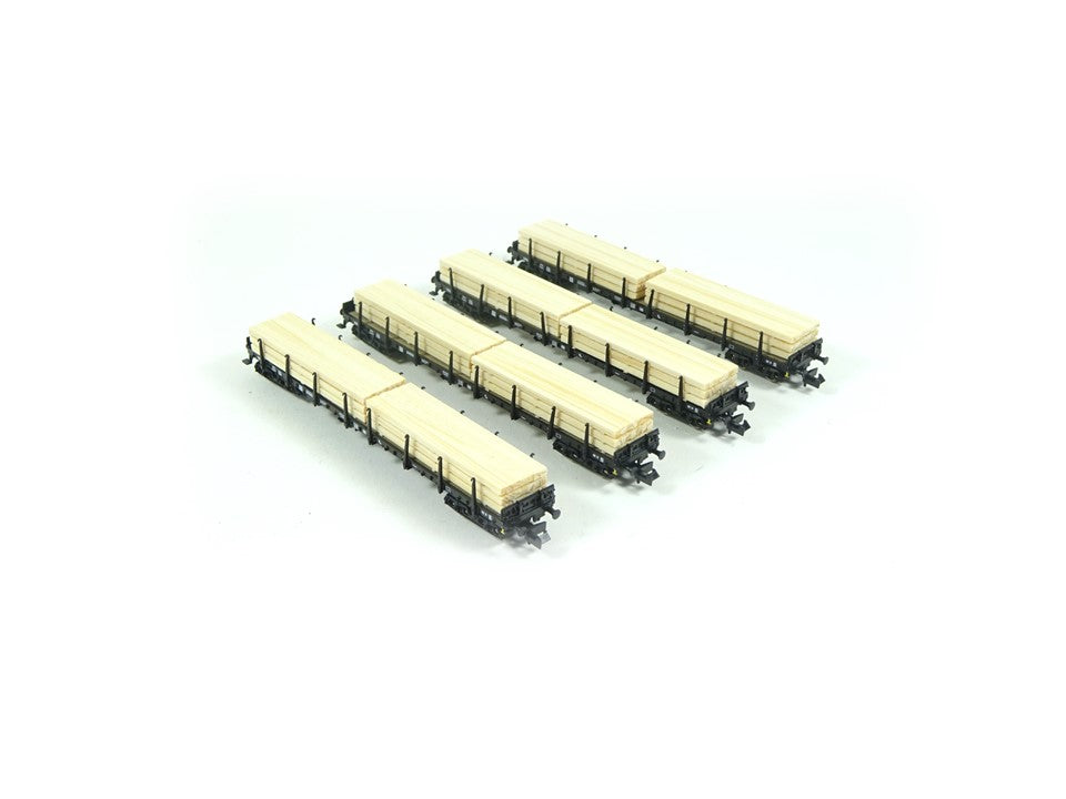 Fleischmann N aus 931886, 4 Rungenwagen mit Holzbeladung, DB, neu