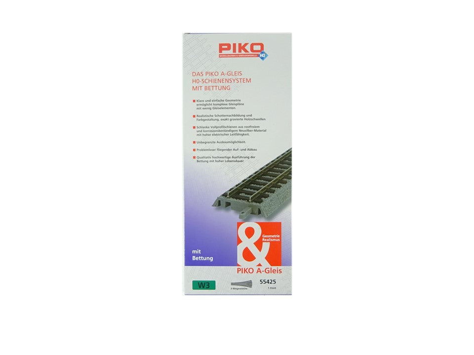 Piko H0 55425, 3-Wege Weiche W3 mit Bettung, neu, OVP
