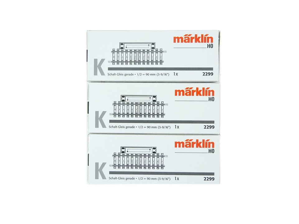 K Gleis Schaltgleis gerade, 90 mm, 3 x Märklin H0 2299 neu, OVP