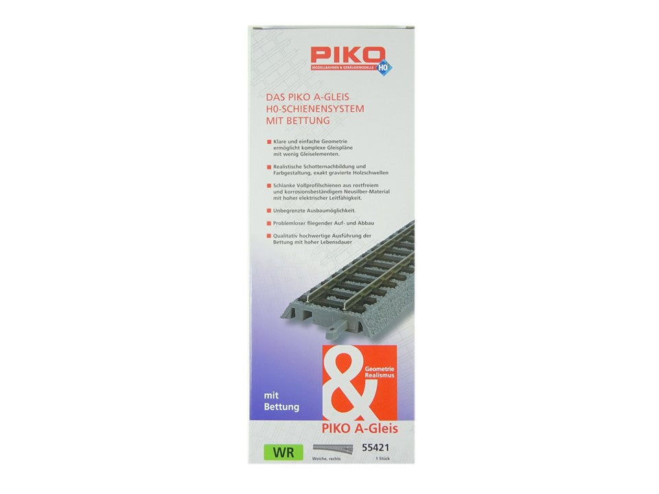 Weiche A-Gleis rechts mit Bettung, Piko H0 55421 neu, OVP