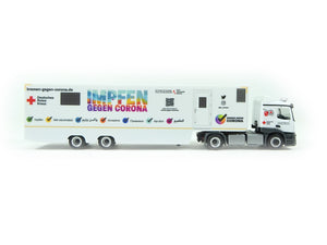 Modellauto MB Actros ClassicSpace Koffer-Sattelzug "DRK Bremen / Impfmobil", Herpa H0 949514 neu OVP