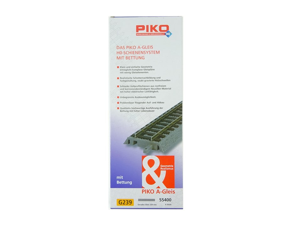 A-Gleis gerade mit Bettung, G 239 mm, 6 x Piko H0 55400 neu, OVP
