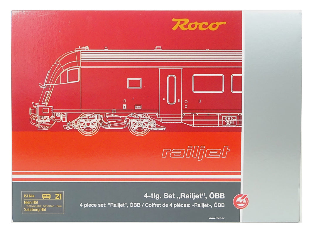 Personenwagen Set Railjet ÖBB 4-tlg., Roco H0 74038 neu OVP
