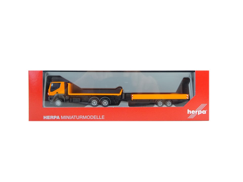 Herpa H0 311595, Iveco Trakker Abrollflat-Lkw m.Tieflader, neu, OVP
