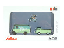 Laden Sie das Bild in den Galerie-Viewer, mhi Set Vespa Garage VW T1, MB L319, Vespa, Schuco H0 452671700 neu
