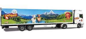 Scania CS 20 Kühlkoffer-Sattelzug "Delipet AG / Lastwagen Lady Sina", Herpa H0 950848 neu OVP