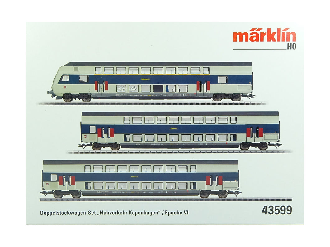 Personenwagen Doppelstockwagen Set Nahverkehr Kopenhagen, Märklin H0 43599, neu