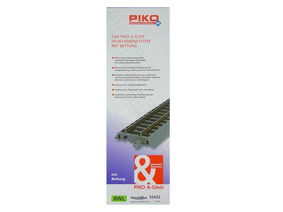 Weiche Bogenweiche A Gleis links R2/3 mit Bettung, Piko H0 55422 neu, OVP