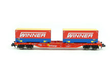 Laden Sie das Bild in den Galerie-Viewer, Güterwagen Containertragwagen DB Cargo, Spedition WInner, Fleischmann N 825037 neu OVP
