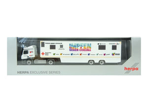 Modellauto MB Actros ClassicSpace Koffer-Sattelzug "DRK Bremen / Impfmobil", Herpa H0 949514 neu OVP
