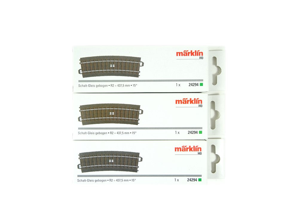 C-Gleis Schaltgleis gebogen x 3, R2 = 437,5 mm / 15°, Märklin H0 24294 neu