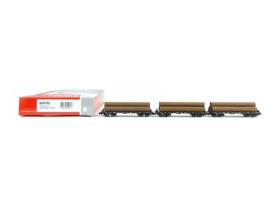 Fleischmann N 826702, 3 teil. Flachwagen Set, DB AG, neu, OVP