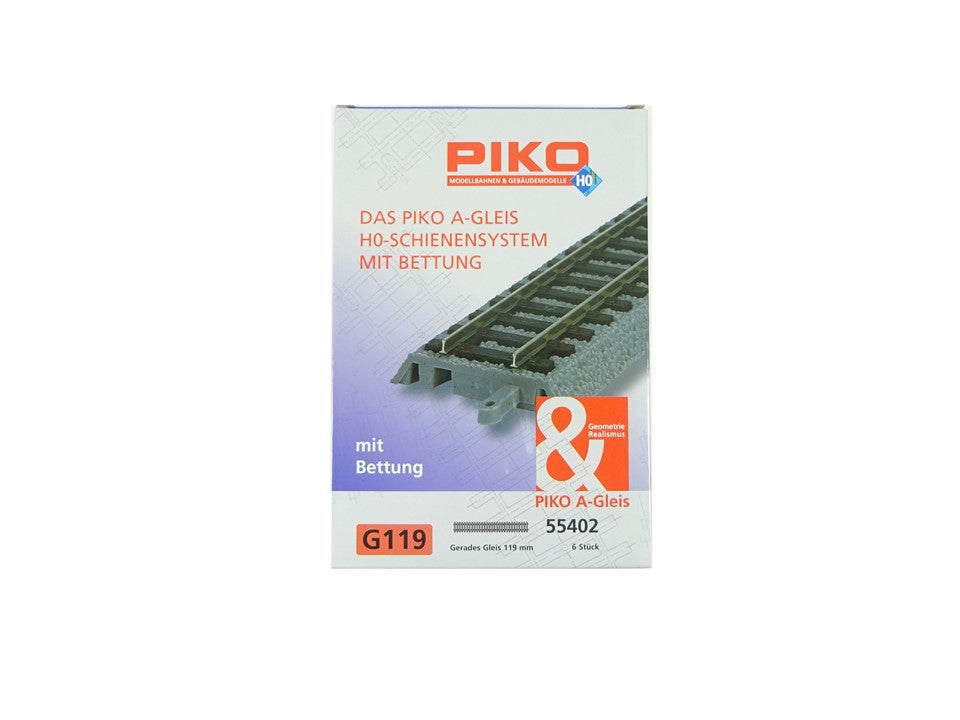 A Gleis gerade mit Bettung, G 119 mm, 6 x Piko H0 55402 neu, OVP