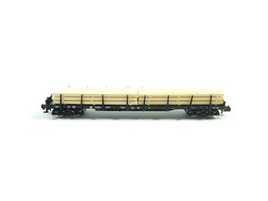 Fleischmann N aus 931886, 4 Rungenwagen mit Holzbeladung, DB, neu
