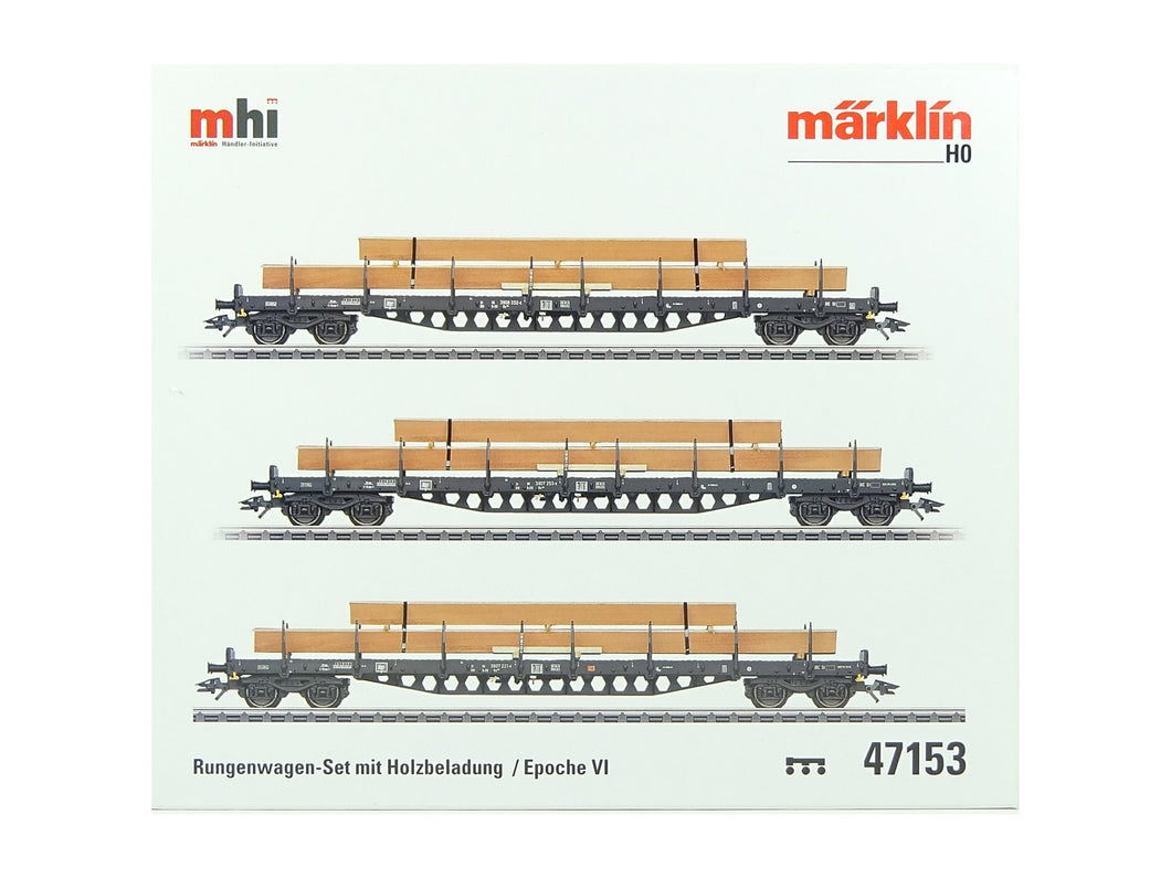 Rungenwagen-Set mit Holzbeladung MHI, Märklin H0 47153 neu OVP