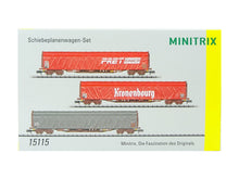 Laden Sie das Bild in den Galerie-Viewer, Güterwagen Schiebeplanenwagen Set SNCF, Minitrix N 15115 OVP

